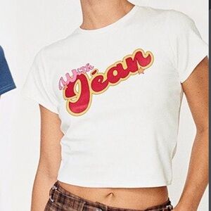 With Jean White and Red Graphic Crop Top - Superstar Tee